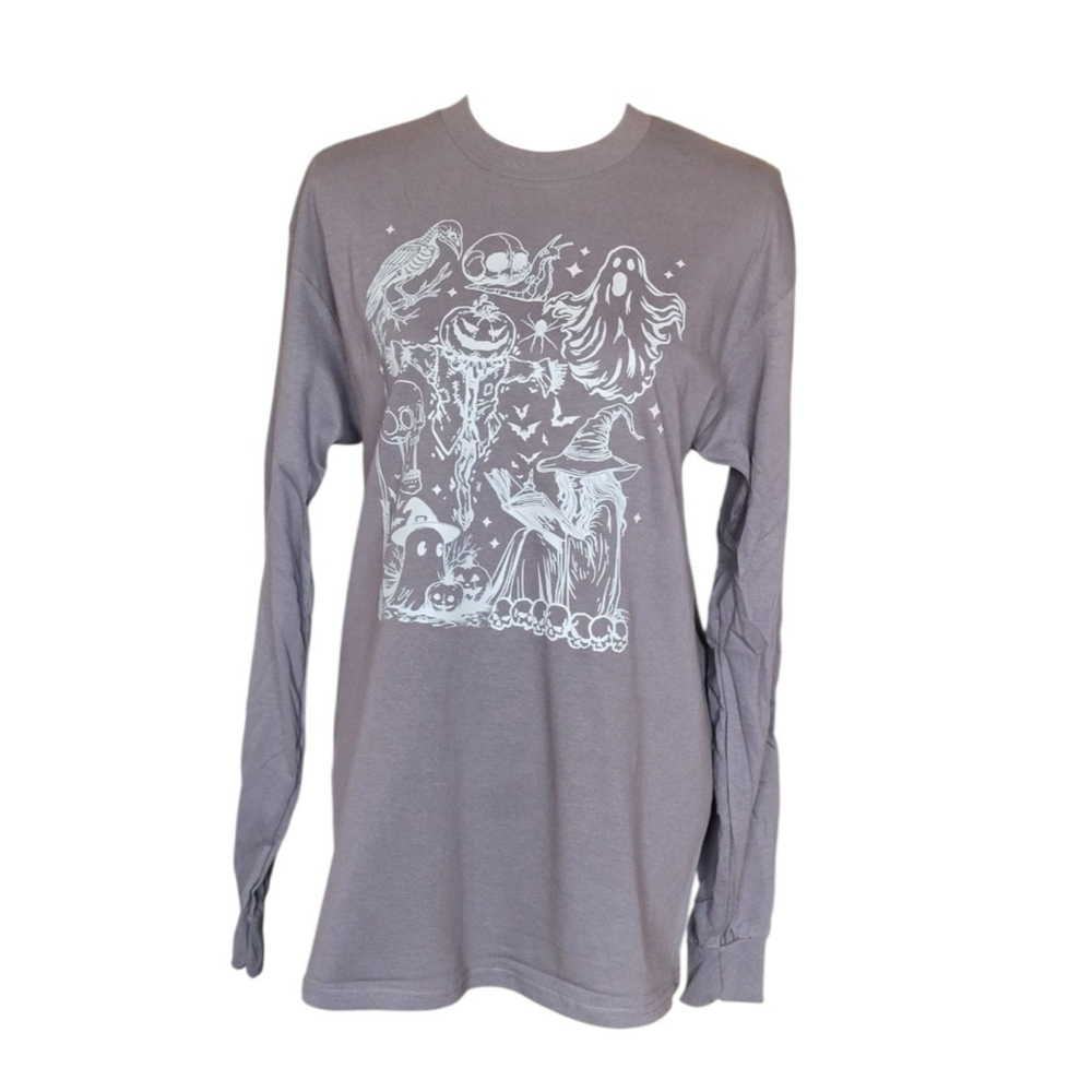 New Cozy Oversized Long Sleave Halloween Themed Shirt ghosts jacko lantern